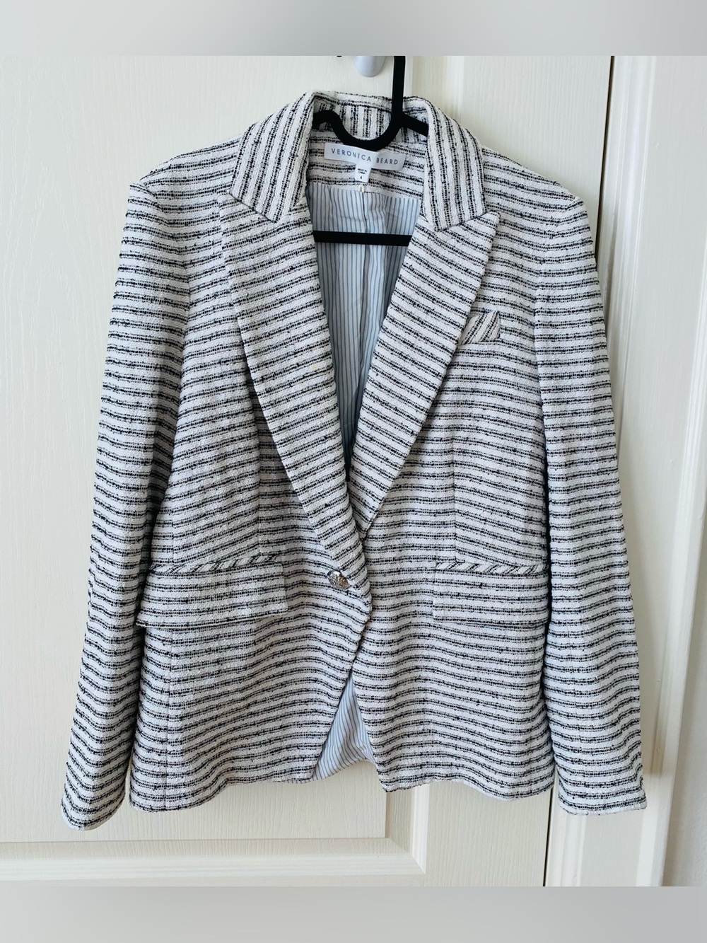 $650 Veronica Beard Hossana Black White Striped Tweed Dickey Blazer Jacket Sz 4